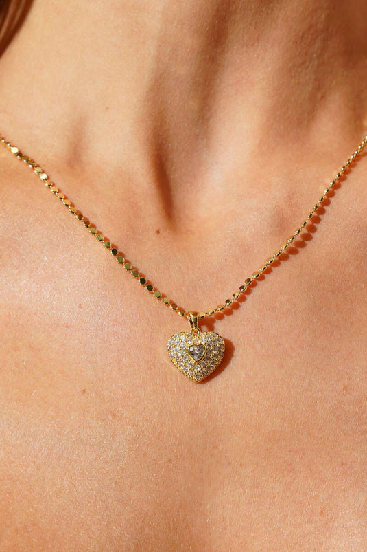 Kalp Figürlü Taşlı Kolye Gold