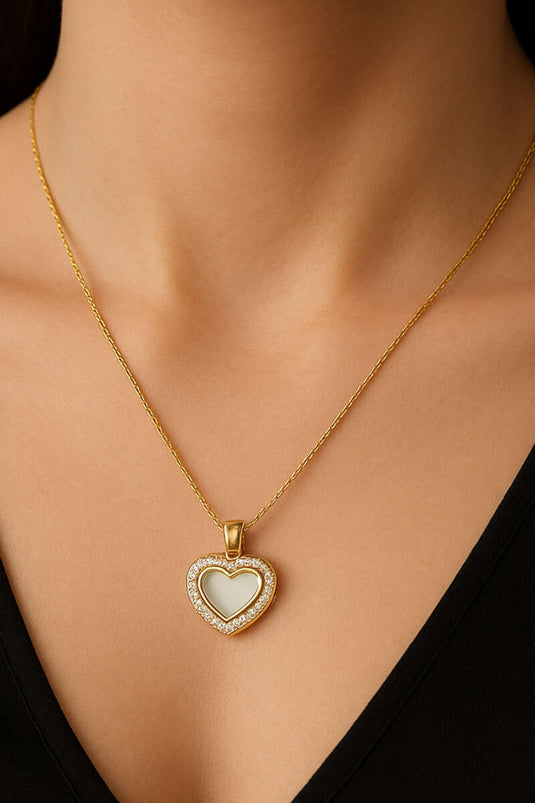 Heart-Shaped Necklace with Delicate Stones, Gold
