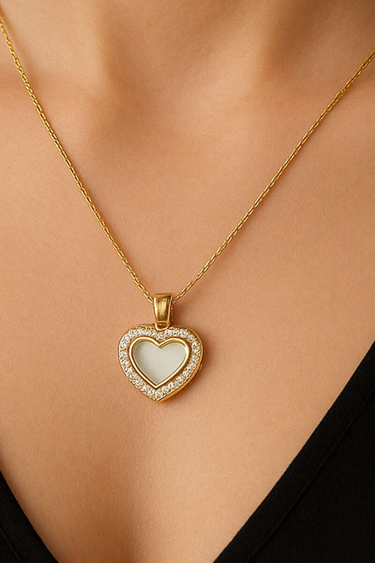 Heart-Shaped Necklace with Delicate Stones, Gold