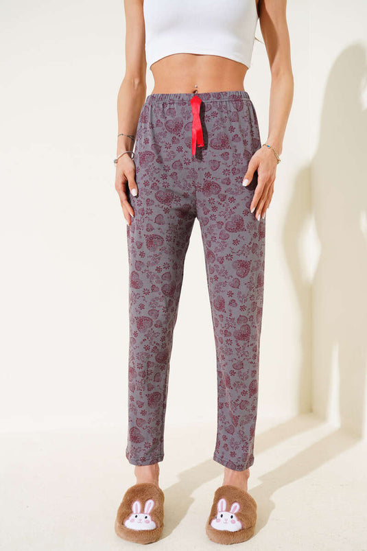 Kalp Motifli Pijama Altı Füme