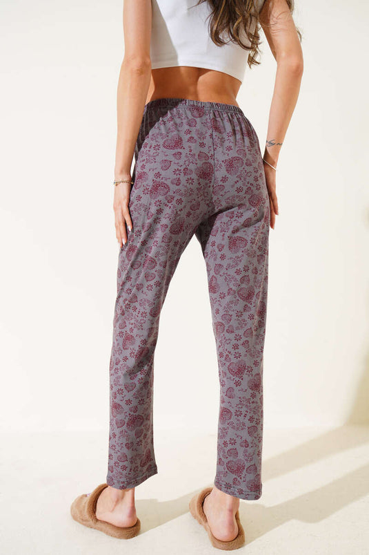 Kalp Motifli Pijama Altı Füme