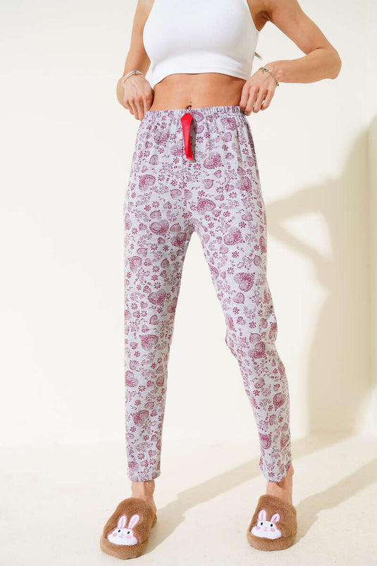 Kalp Motifli Pijama Altı Gri