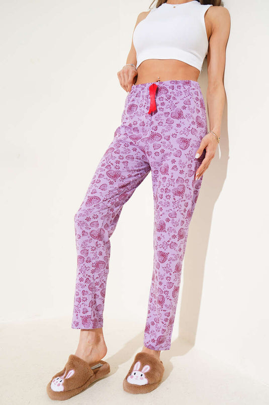 Kalp Motifli Pijama Altı Lila