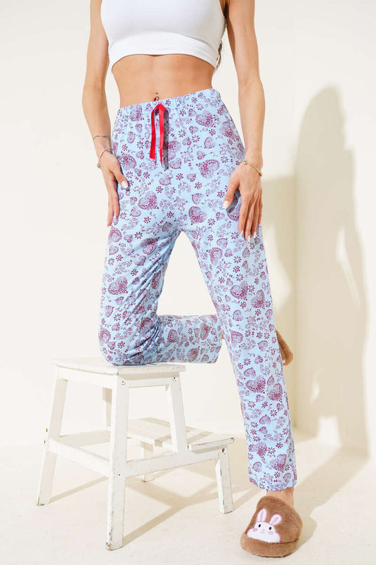 Kalp Motifli Pijama Altı Mavi