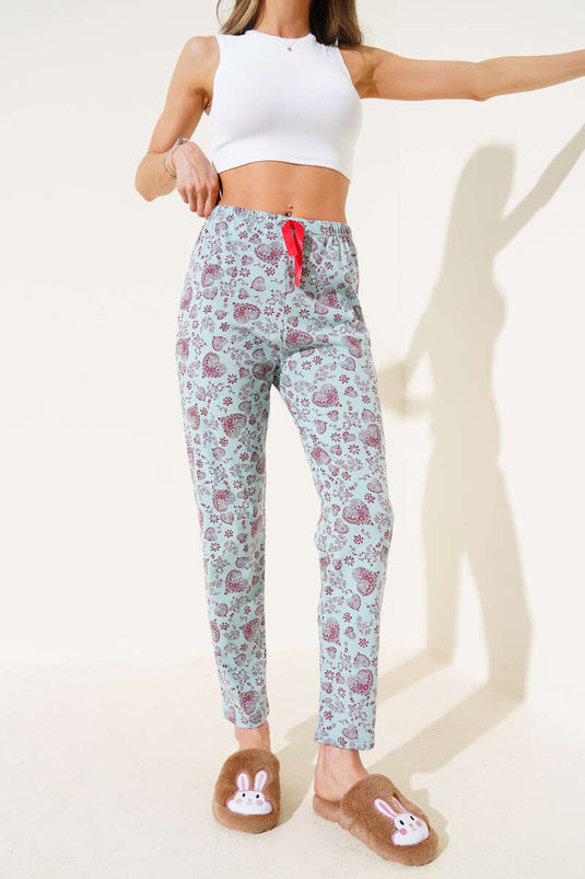 Kalp Motifli Pijama Altı Mint