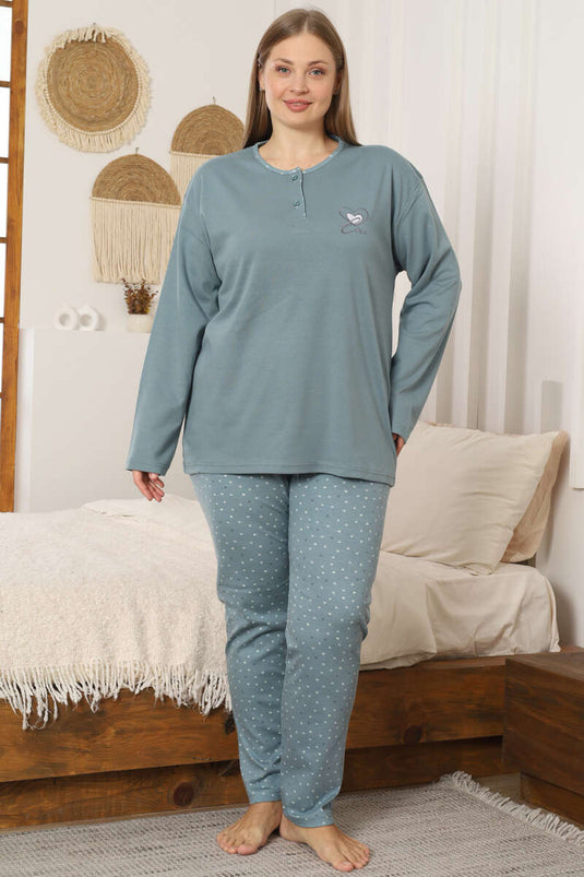 Ensemble pyjama grande taille avec broderie cœur, vert clair