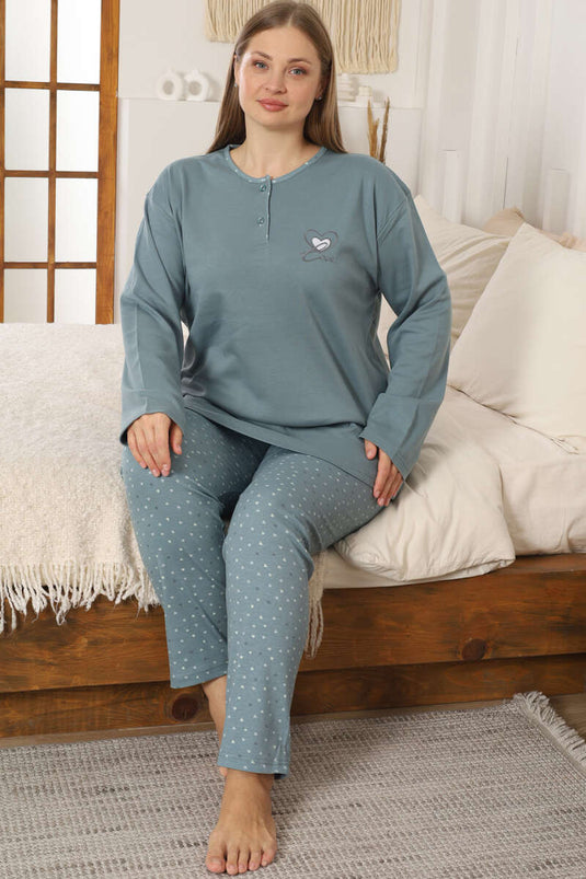 Ensemble pyjama grande taille avec broderie cœur, vert clair