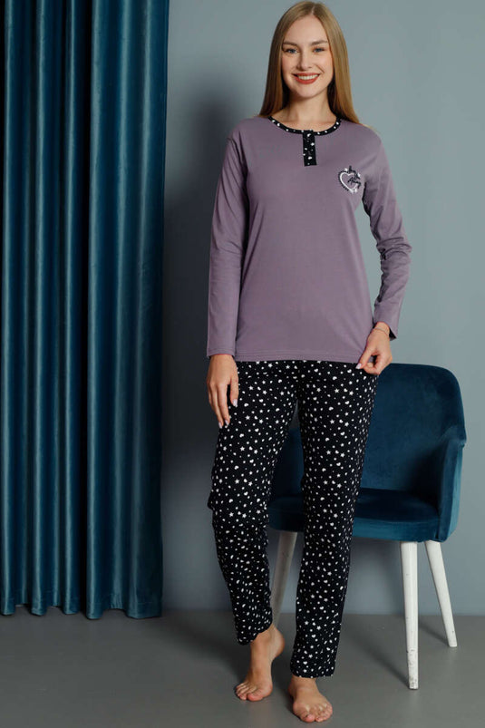 Heart Embroidered Pajama Set Plum