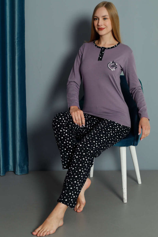 Heart Embroidered Pajama Set Plum