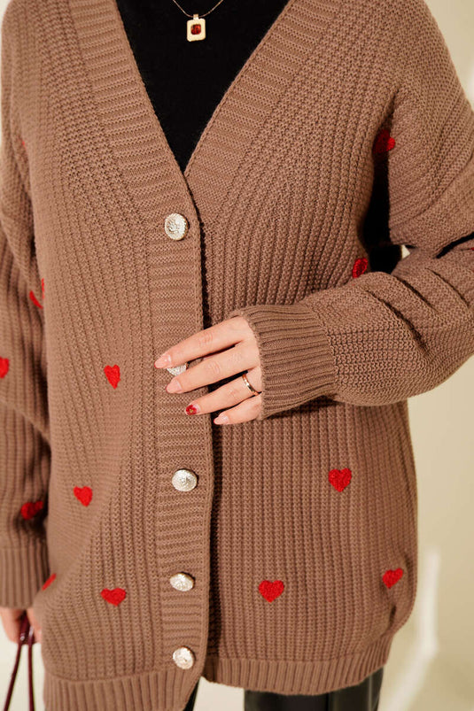 Cardigan tricoté brodé en forme de cœur en vison