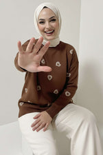 Pull En Tricot Brodé De Cœur Marron