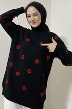 Pull En Tricot Noir Avec Broderie Cœur