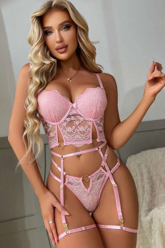 Camicia da notte fantasia rosa con pizzo e pietre a forma di cuore