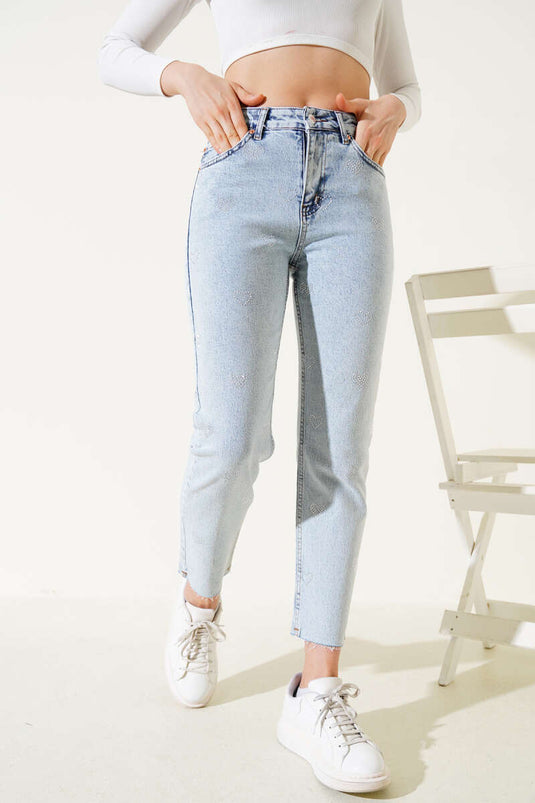 Heart Stone Cut Skinny Leg Jeans in Snow Light