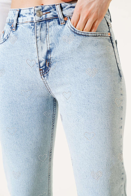 Heart Stone Cut Skinny Leg Jeans in Snow Light