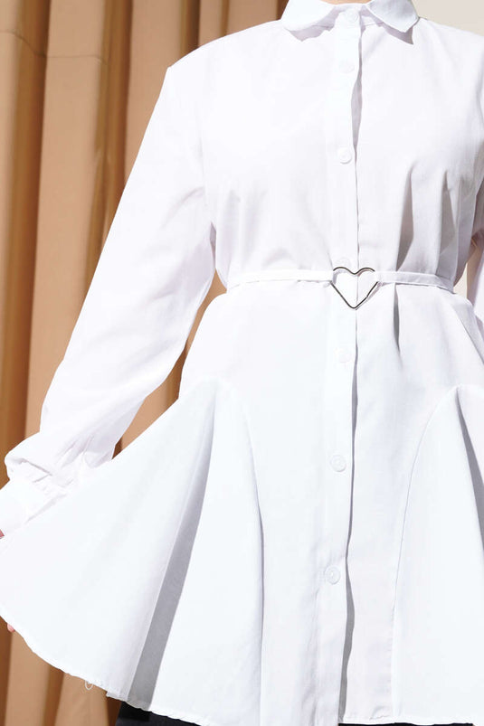 Kalp Tokalı Kuşaklı Gömlek Beyaz