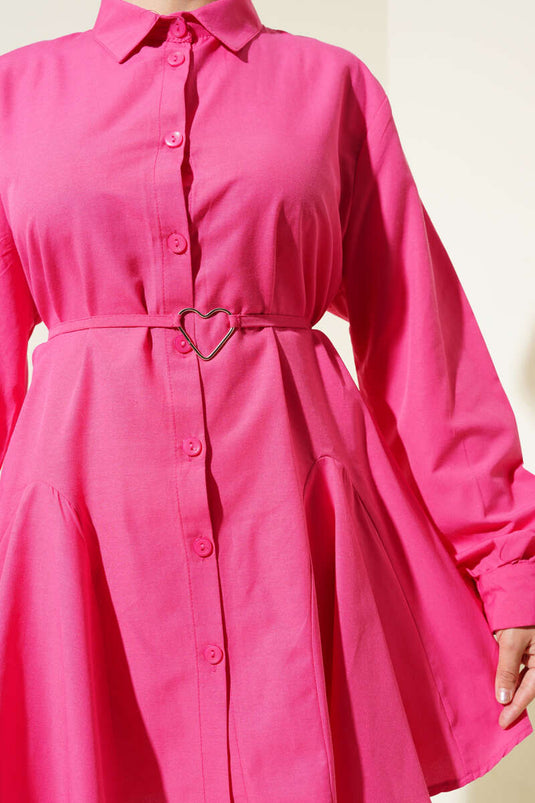 Heart Buckle Belted Shirt Fuchsia