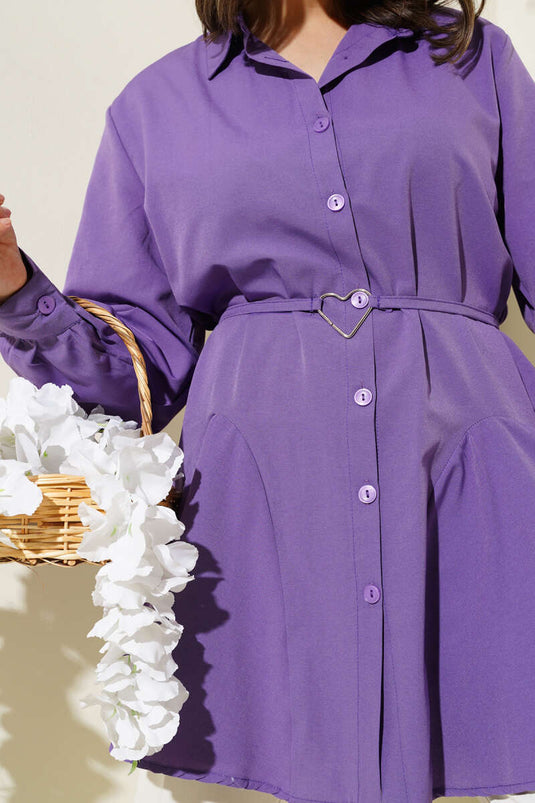 Heart Buckle Belted Shirt Purple