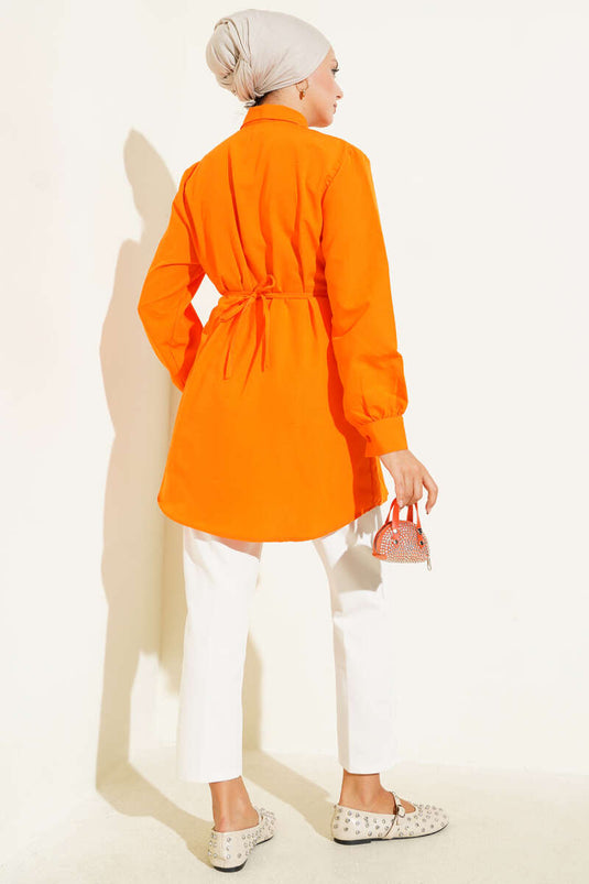 Heart Buckle Belted Shirt Orange