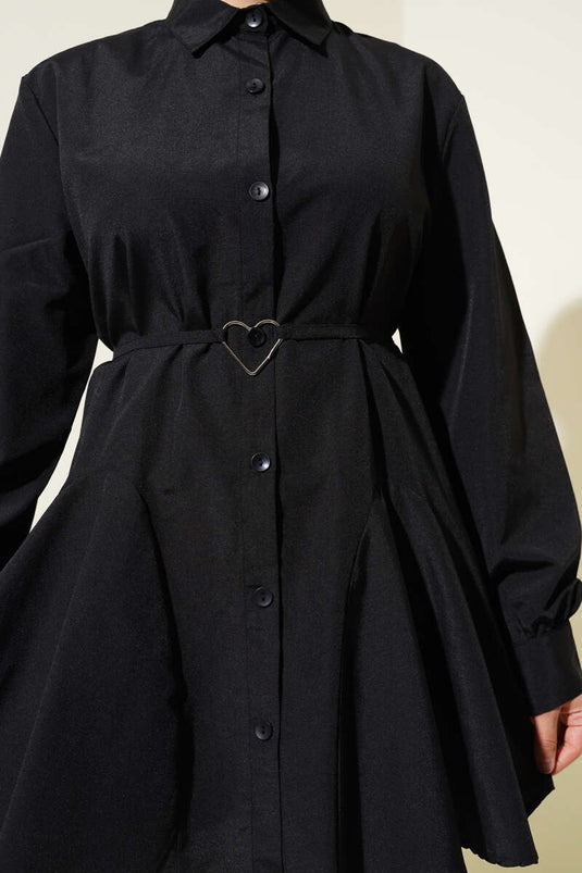 Kalp Tokalı Kuşaklı Gömlek Siyah