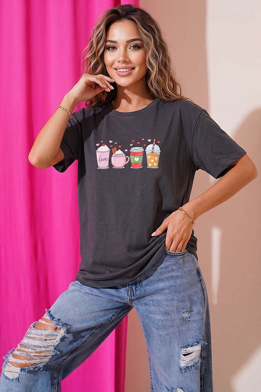 T-shirt fumé imprimé avec tasse à cœur