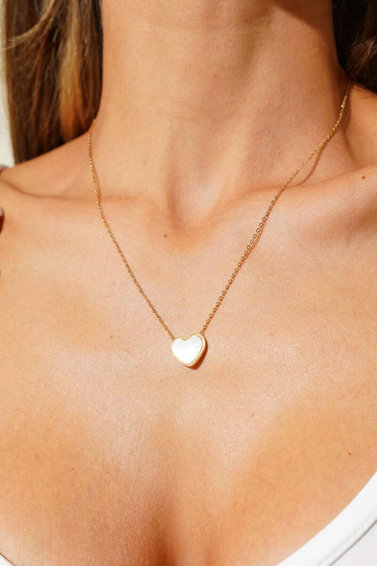 Herzförmige Perlmutt-Halskette, Gold