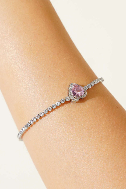 Kalpli Su Taşlı Bileklik Pembe