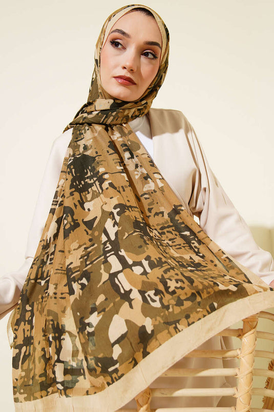 Bambus-Kash-Schal mit Camouflage-Muster, Farbe Latte -14