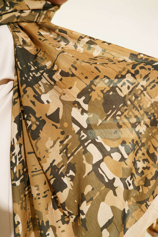 Kamuflaj Desenli Bambu Kraş Şal Latte -14