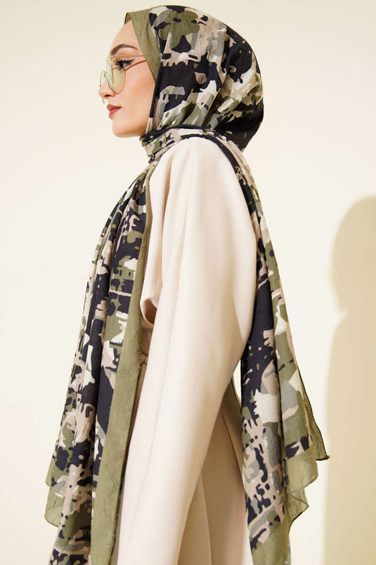 Grüner Bambus-Kash-Schal mit Camouflage-Muster