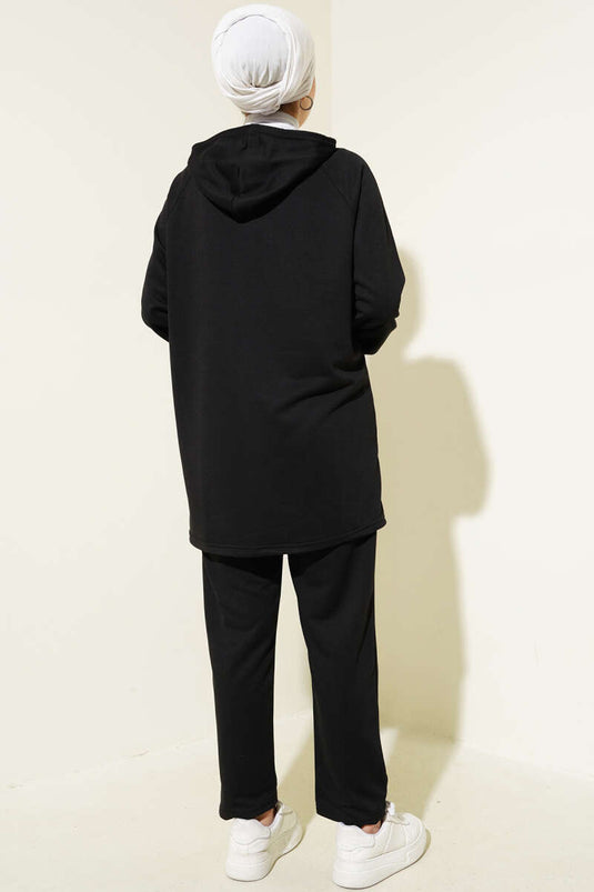 Combinaison deux pièces zippée à poche kangourou noire