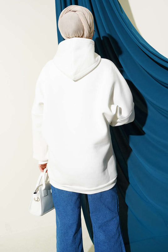 Kangaroo Pocket Hooded Fleece Sweatshirt, Ecru