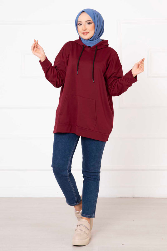 Hijab-Sweatshirt mit Kängurutasche, Weinrot