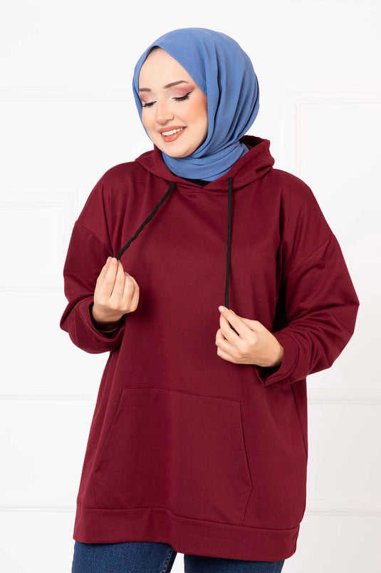 Hijab-Sweatshirt mit Kängurutasche, Weinrot