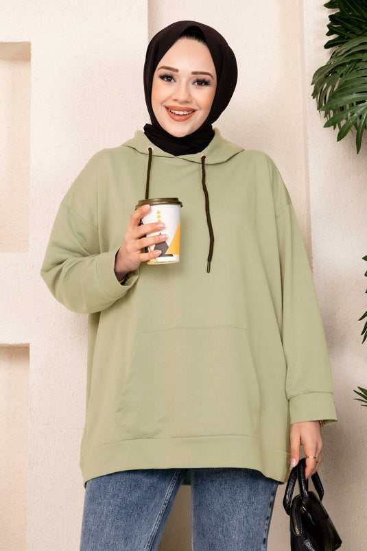 سويت شيرت حجاب بجيب الكنغر باللون الأخضر اللوزي