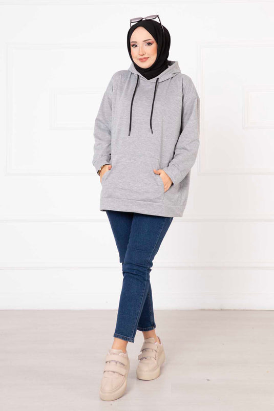 Hijab-Sweatshirt mit Kängurutasche, Grau