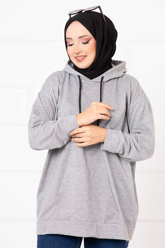 Hijab-Sweatshirt mit Kängurutasche, Grau