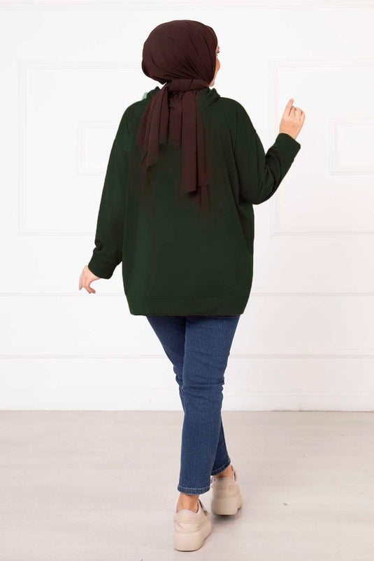 Modischer Kapuzenpullover Mit Taschen In Khaki