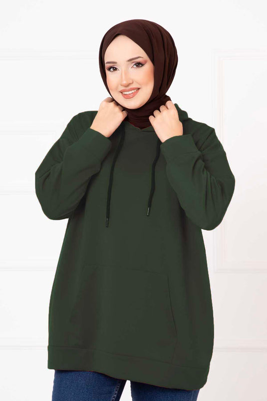 Modischer Kapuzenpullover Mit Taschen In Khaki