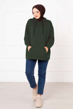 Sweatshirt Modeste À Capuche Avec Poches En Kaki