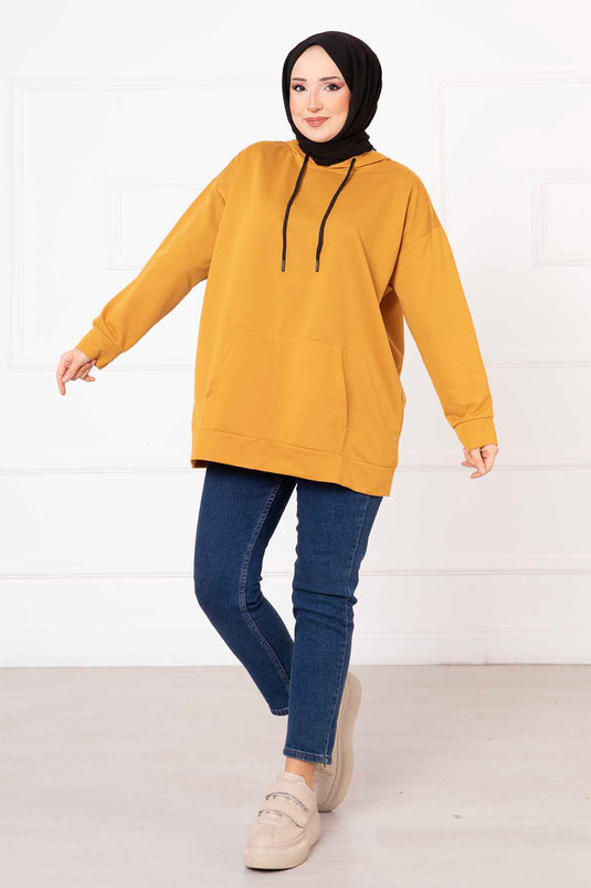 Hijab-Sweatshirt mit Kängurutasche, Senfgelb