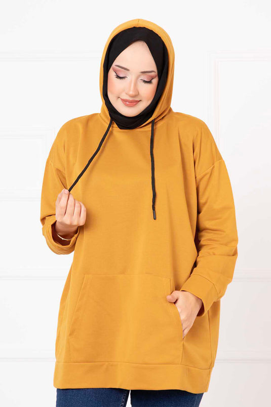 Hijab-Sweatshirt mit Kängurutasche, Senfgelb