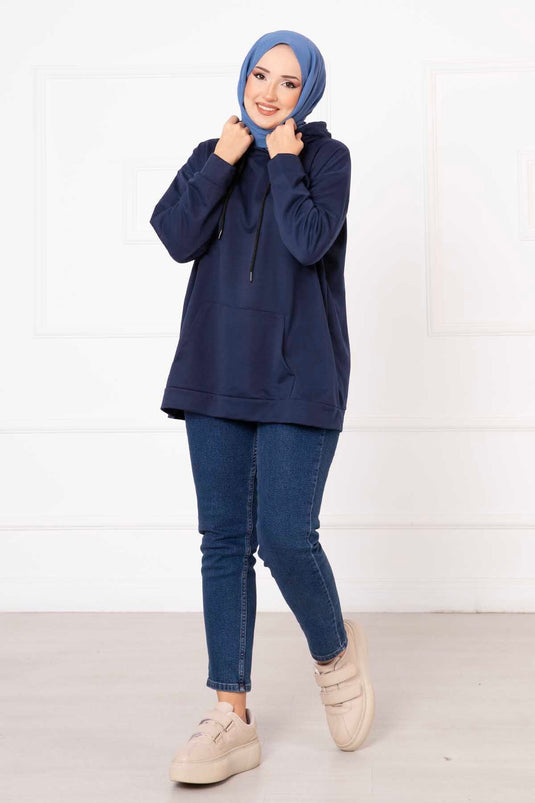 Sweat-shirt hijab à poche kangourou indigo