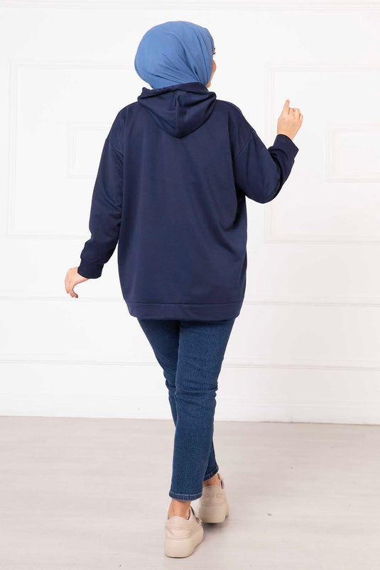 Sweat-shirt hijab à poche kangourou indigo