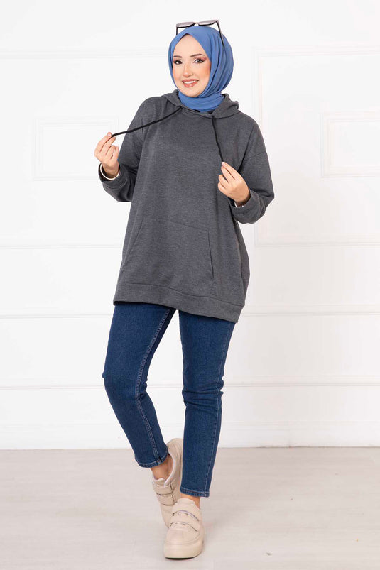 Sweat-shirt Hijab à poche kangourou gris foncé