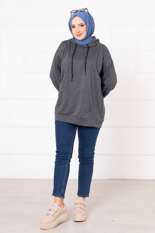 Hijab-Sweatshirt mit Kängurutasche, Dunkelgrau