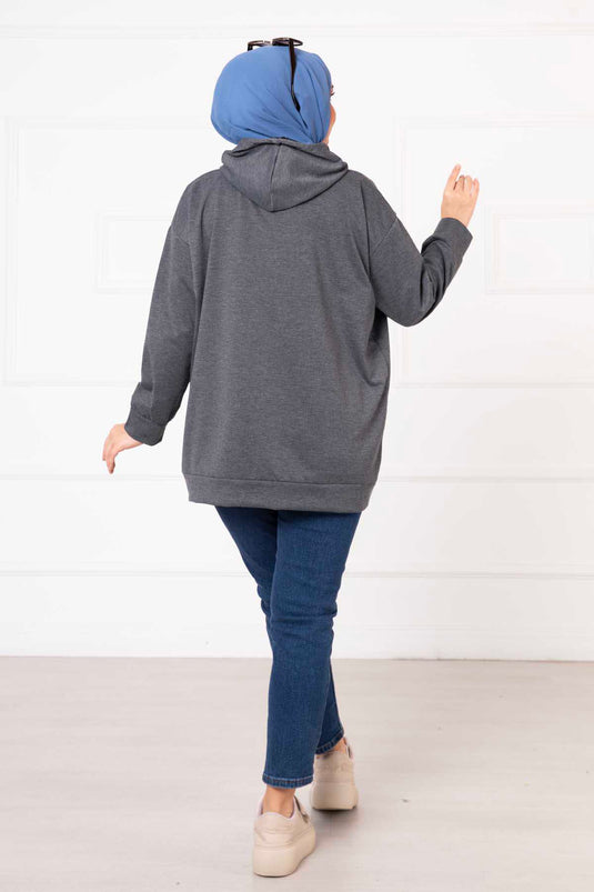 Hijab-Sweatshirt mit Kängurutasche, Dunkelgrau