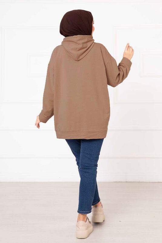 Sweat-shirt hijab à poche kangourou en vison foncé
