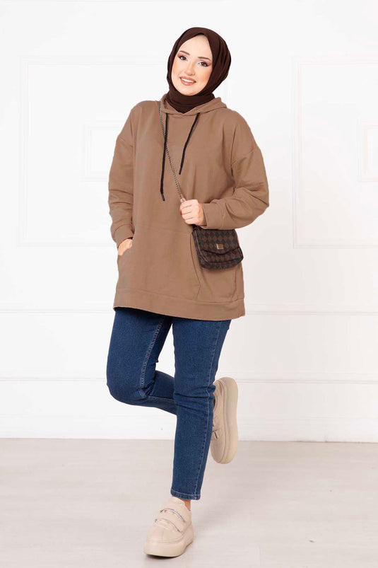 Sweat-shirt hijab à poche kangourou en vison foncé