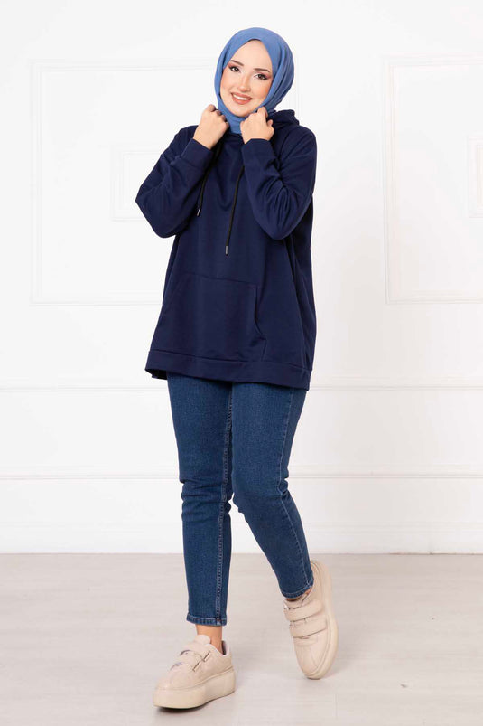 Hijab-Sweatshirt mit Kängurutasche, Marineblau